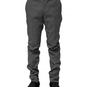 Schwarz-weiß karierte, spitz zulaufende Kleiderhosen