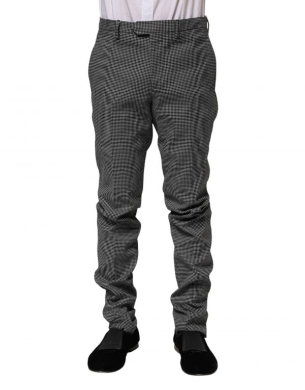 Schwarz-weiß karierte, spitz zulaufende Kleiderhosen